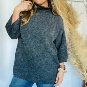 ZARA Knit Italian Yarn Charcoal Grey Half Sleeve Turtleneck Pullover Sweater M